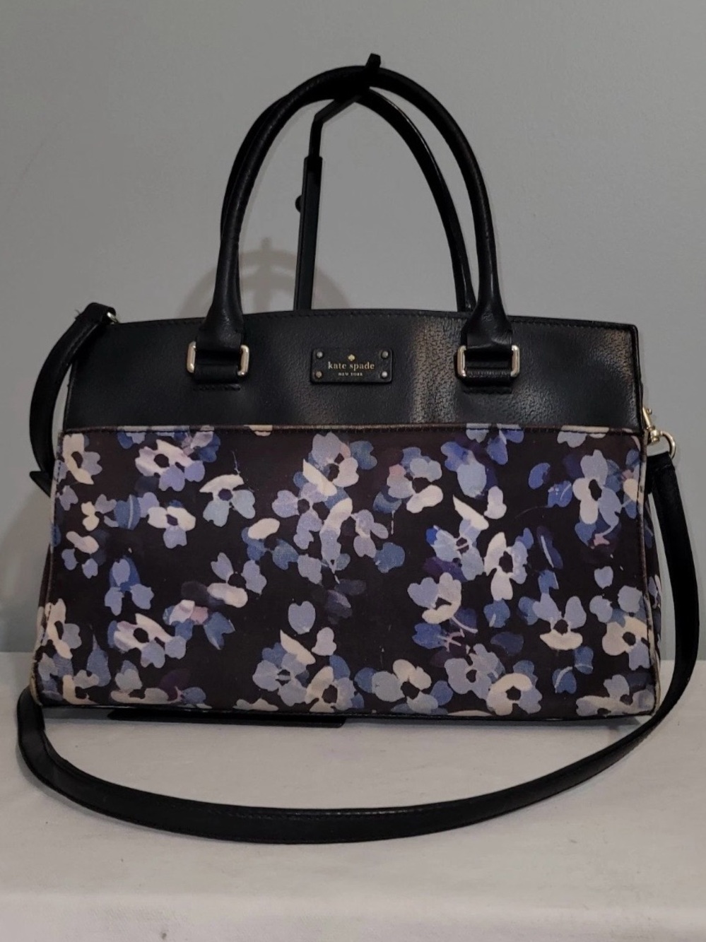Kate Spade Grove Street Caley Satchel Black Blue Floral Crossbody Bag